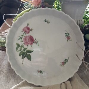 Vtg. Christineholm Porcelain Rose Quiche/Tart 9.5" Baking Dish